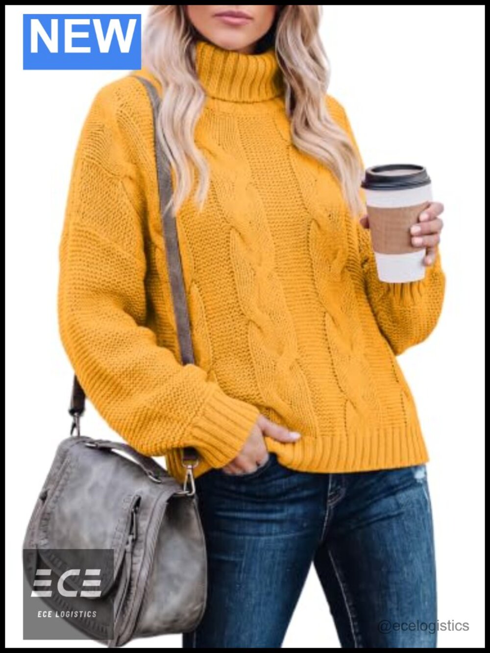 Dokotoo Womens Turtleneck Cable Knit Chunky Pullover Sweater